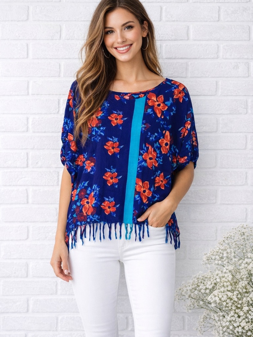 Plenty by Tracy Reese Floral Print Short Sleeve Tassel Hem Blouse Size XS
